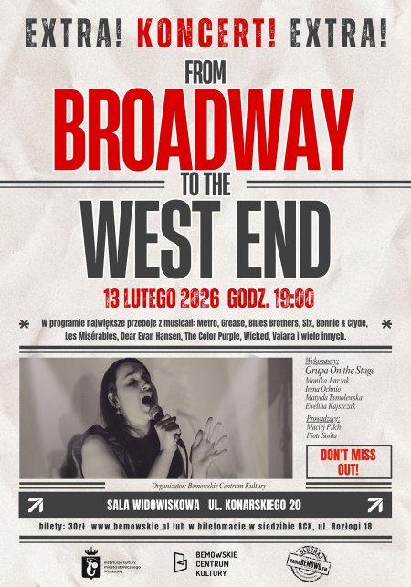 „From Broadway to the West End” - Koncert musicalowy grupy „On the Stage” Bemowskiego Centrum Kultury